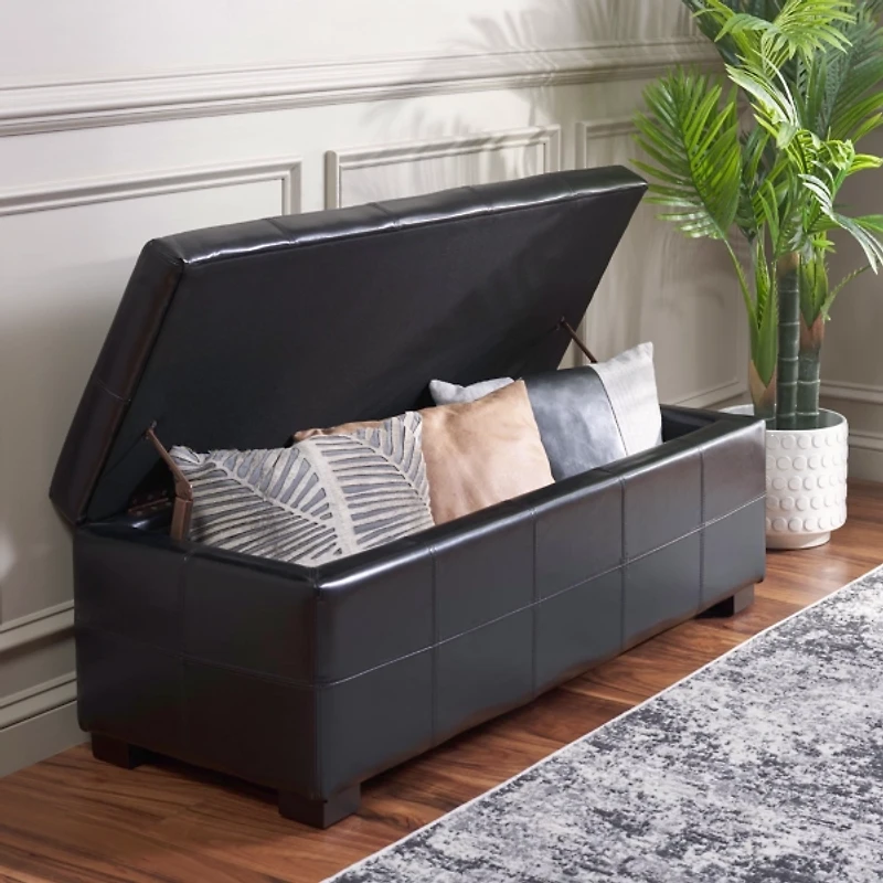 Black Faux Leather Maiden Storage Bench