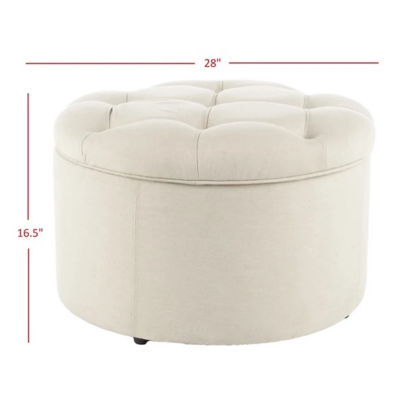 Ivory Linen Tufted Shoe Storage Ottoman