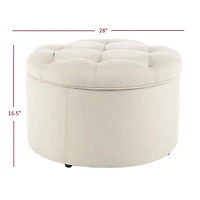 Ivory Linen Tufted Shoe Storage Ottoman