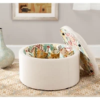 Ivory Linen Tufted Shoe Storage Ottoman