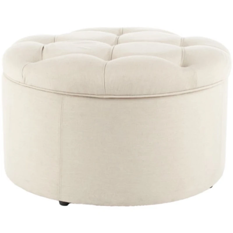 Ivory Linen Tufted Shoe Storage Ottoman