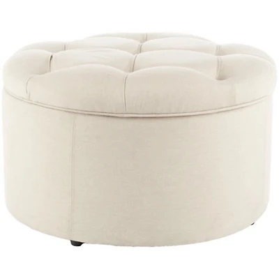 Ivory Linen Tufted Shoe Storage Ottoman