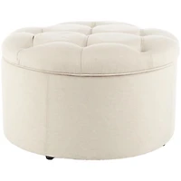 Ivory Linen Tufted Shoe Storage Ottoman