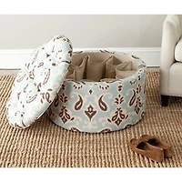Light Blue Paisley Tufted Shoe Storage Ottoman
