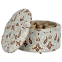 Light Blue Paisley Tufted Shoe Storage Ottoman