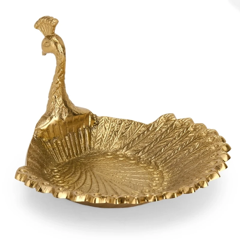 Gold Metal Peacock Trinket Tray