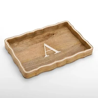 Monogram A Natural Wood Scalloped Tray