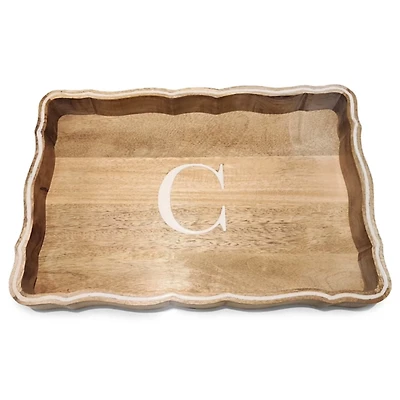 Monogram C Natural Wood Scalloped Tray