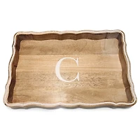Monogram C Natural Wood Scalloped Tray