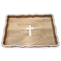 Natural Wood Cross Scalloped Tray