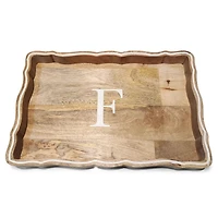 Monogram F Natural Wood Scalloped Tray