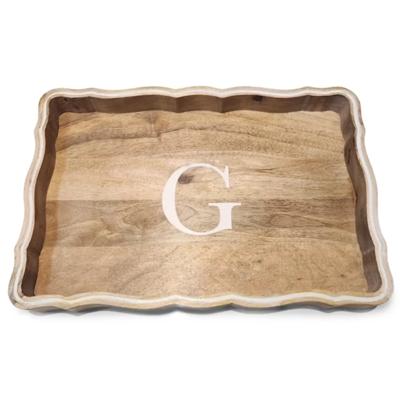 Monogram Natural Wood Scalloped Tray