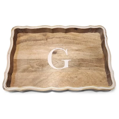 Monogram Natural Wood Scalloped Tray