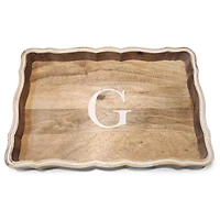 Monogram Natural Wood Scalloped Tray