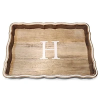 Monogram H Natural Wood Scalloped Tray
