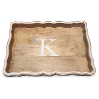 Monogram K Natural Wood Scalloped Tray