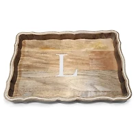 Monogram L Natural Wood Scalloped Tray
