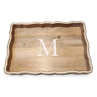 Monogram M Natural Wood Scalloped Tray
