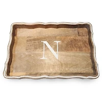 Monogram N Natural Wood Scalloped Tray