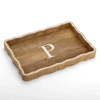 Monogram P Natural Wood Scalloped Tray