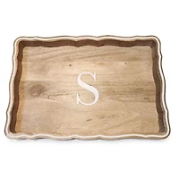 Monogram S Natural Wood Scalloped Tray