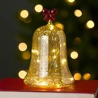 LED Gold Bell with Red Bow, 7 in.