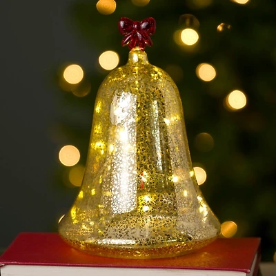 LED Gold Bell with Red Bow, 10 in.