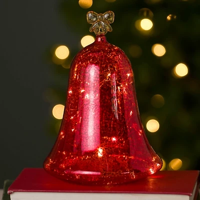 LED Red Bell with Gold Bow, 10 in.