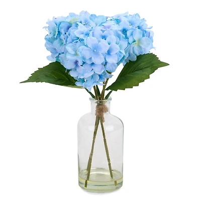 Blue Hydrangea Floral Arrangement in Glass Vase
