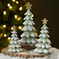 Green Flocked Christmas Trees, Set of 3
