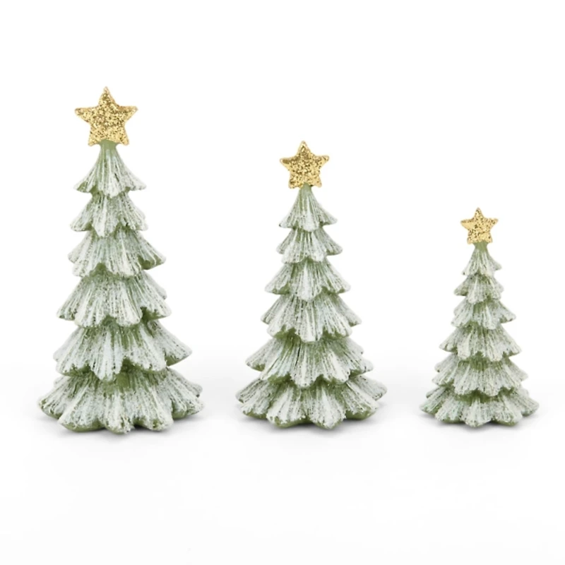 Green Flocked Christmas Trees, Set of 3