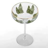 Evergreen Trees Embossed Coupe Glasses, Set of 4