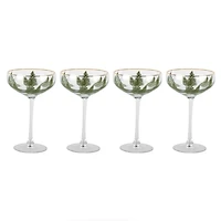 Evergreen Trees Embossed Coupe Glasses, Set of 4