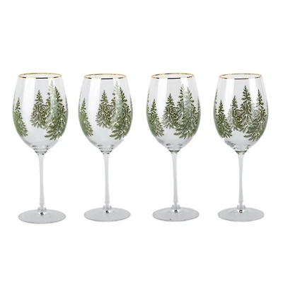 Evergreen Trees Embossed Wine Glasses, Set of 4