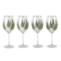 Evergreen Trees Embossed Wine Glasses, Set of 4