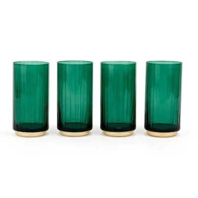 Green Ribbed Gold Base Tumblers, Set of 4