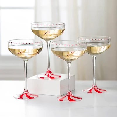 Christmas Peppermint Coupe Glasses, Set of 4