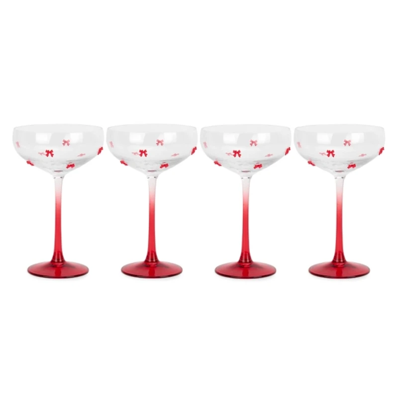 Red Bow Coupe Glasses, Set of 4
