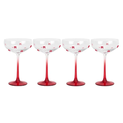 Red Bow Coupe Glasses, Set of 4
