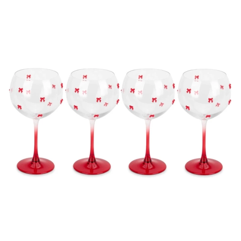 Red Bow Wine Glasses, Set of 4