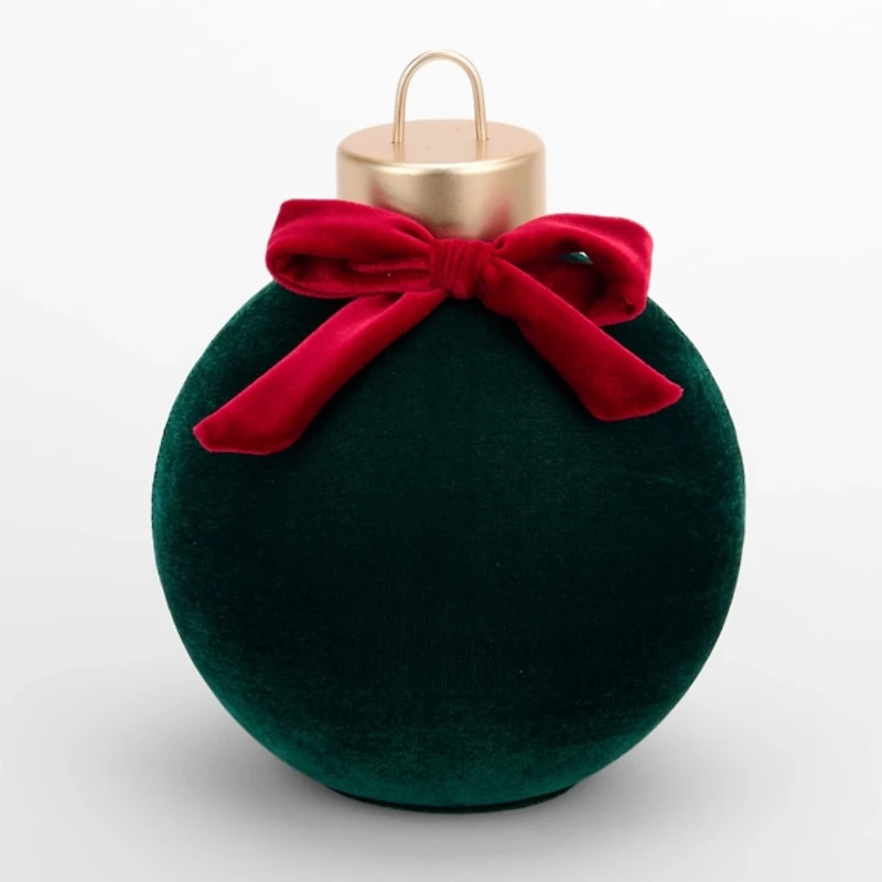 Dark Green Velvet Ornament Figurine with Red Bow