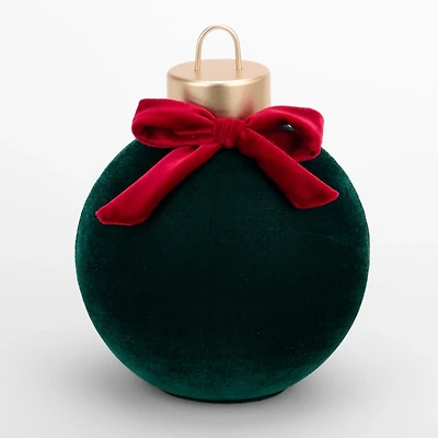 Dark Green Velvet Ornament Figurine with Red Bow