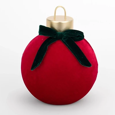 Dark Red Velvet Ornament Figurine with Green Bow