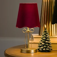 Gold Bow Table Lamp with Red Scalloped Shade