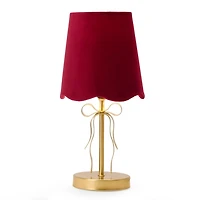 Gold Bow Table Lamp with Red Scalloped Shade