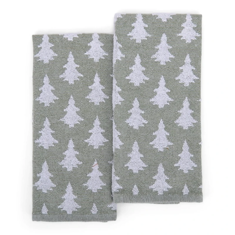 Green Jacquard Tree Kitchen Towels, Set of 2