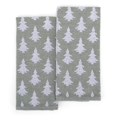 Green Jacquard Tree Kitchen Towels, Set of 2
