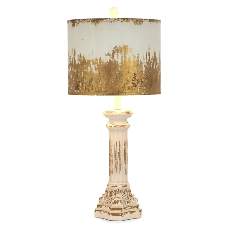 Distressed Ivory & Gold Column Table Lamp