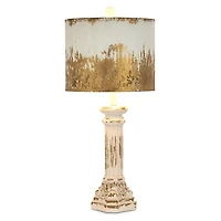 Distressed Ivory & Gold Column Table Lamp