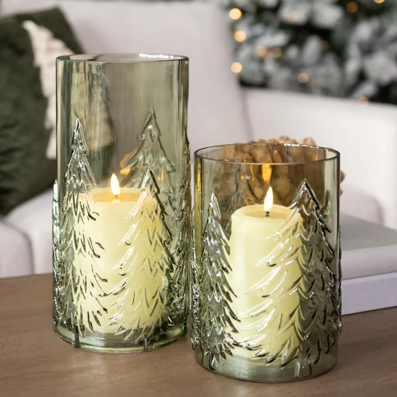 Green Sketched Tree Glass Hurricane